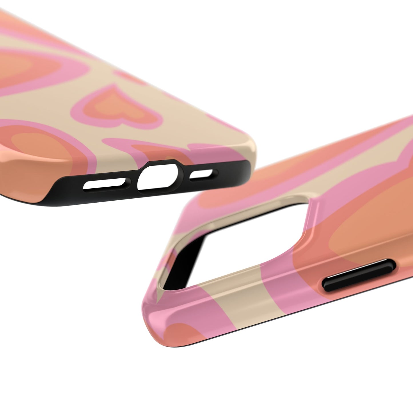 Retro Pink Hearts iPhone Case – Shock-Resistant, Matte Finish, Dual-Layer Protection