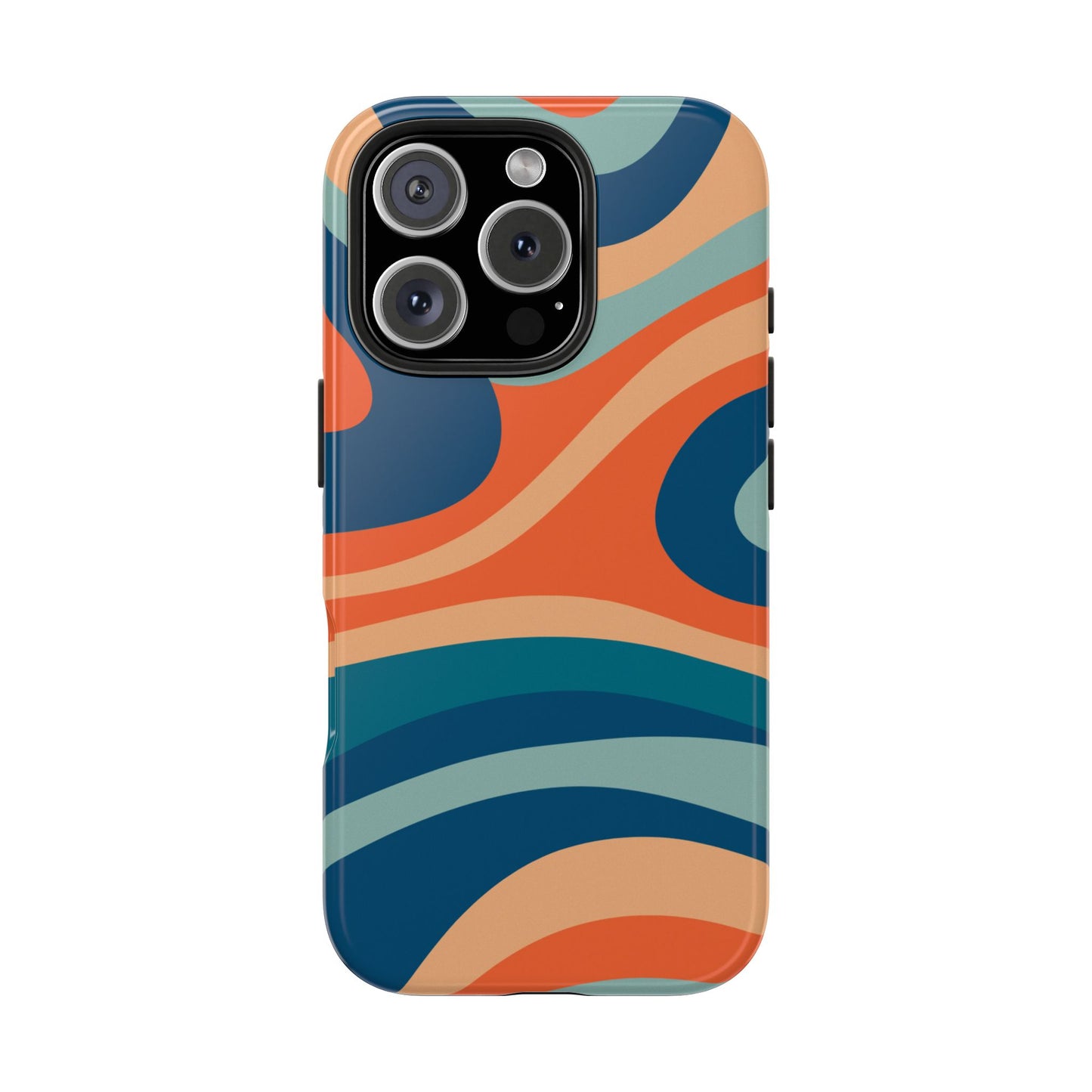 Retro Vibe Wavy Stripes iPhone Case – 70s-Inspired in Teal, Orange, and Rust