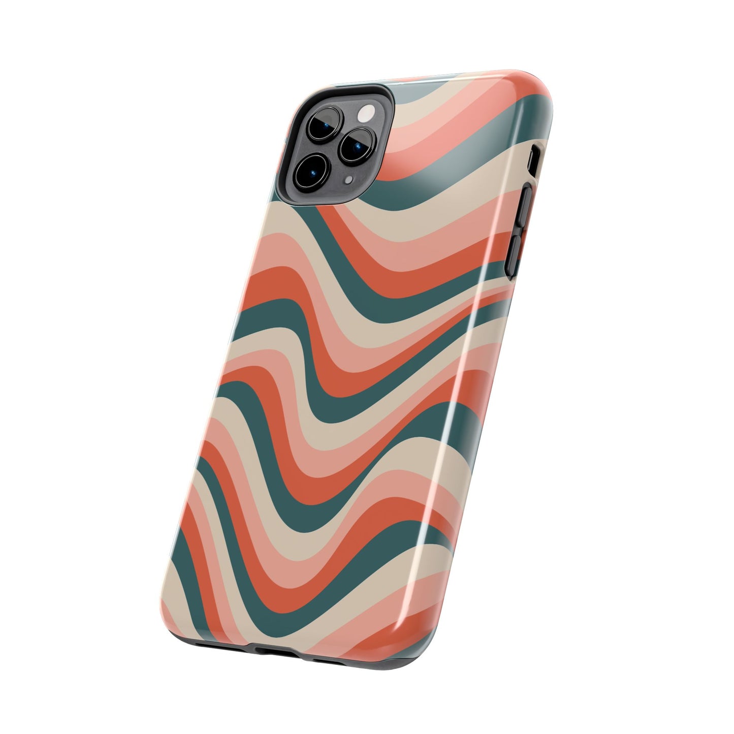Groovy Waves iPhone Case – Retro 70s-Inspired Stripes in Coral, Cream, and Teal
