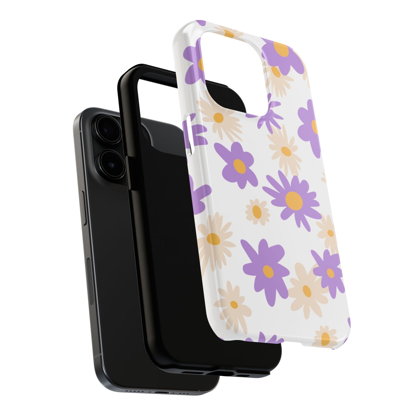 Retro Daisy Flower iPhone Case – Pastel Purple & Cream Floral Design with Matte Finish