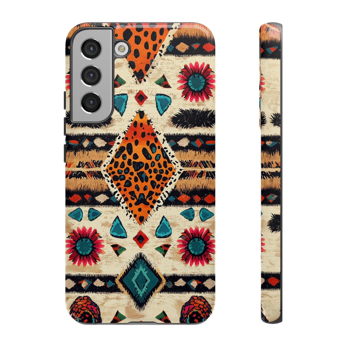 Wild Boho Leopard Print & Floral Tough Samsung Galaxy  Case – Eclectic Tribal Design, Dual-Layer Protection