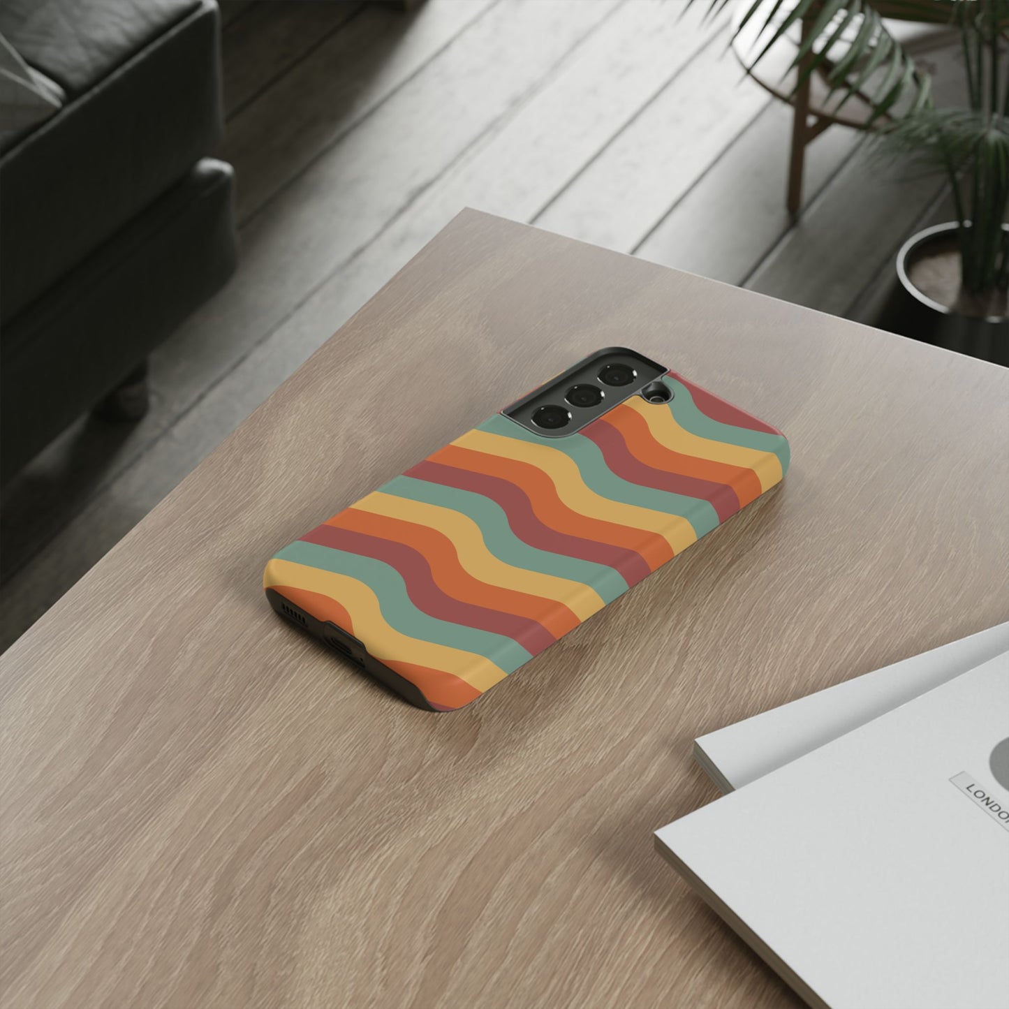 Retro Vibe Wavy Stripes Samsung Galaxy Case – 70s-Inspired in Teal, Orange, and Rust