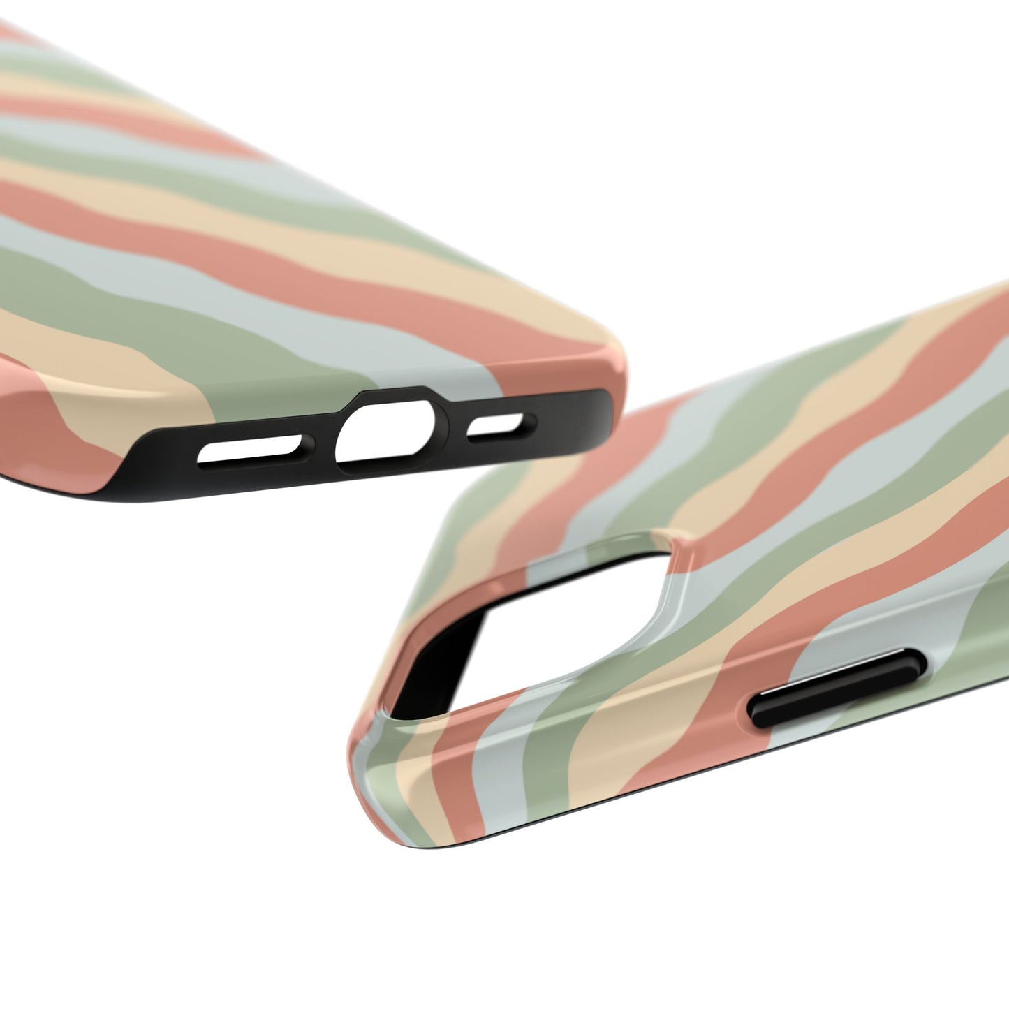 Earthy Retro Waves iPhone Case – 70s-Inspired Wavy Stripes in Soft Green, Cream, and Rust