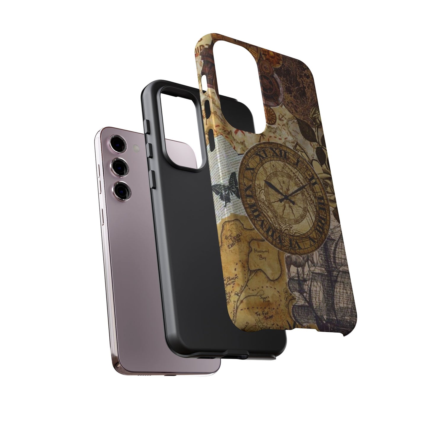 Steampunk Vintage Adventure Samsung Galaxy Case – Dual-Layer Protection with Antique Map and Clock Design