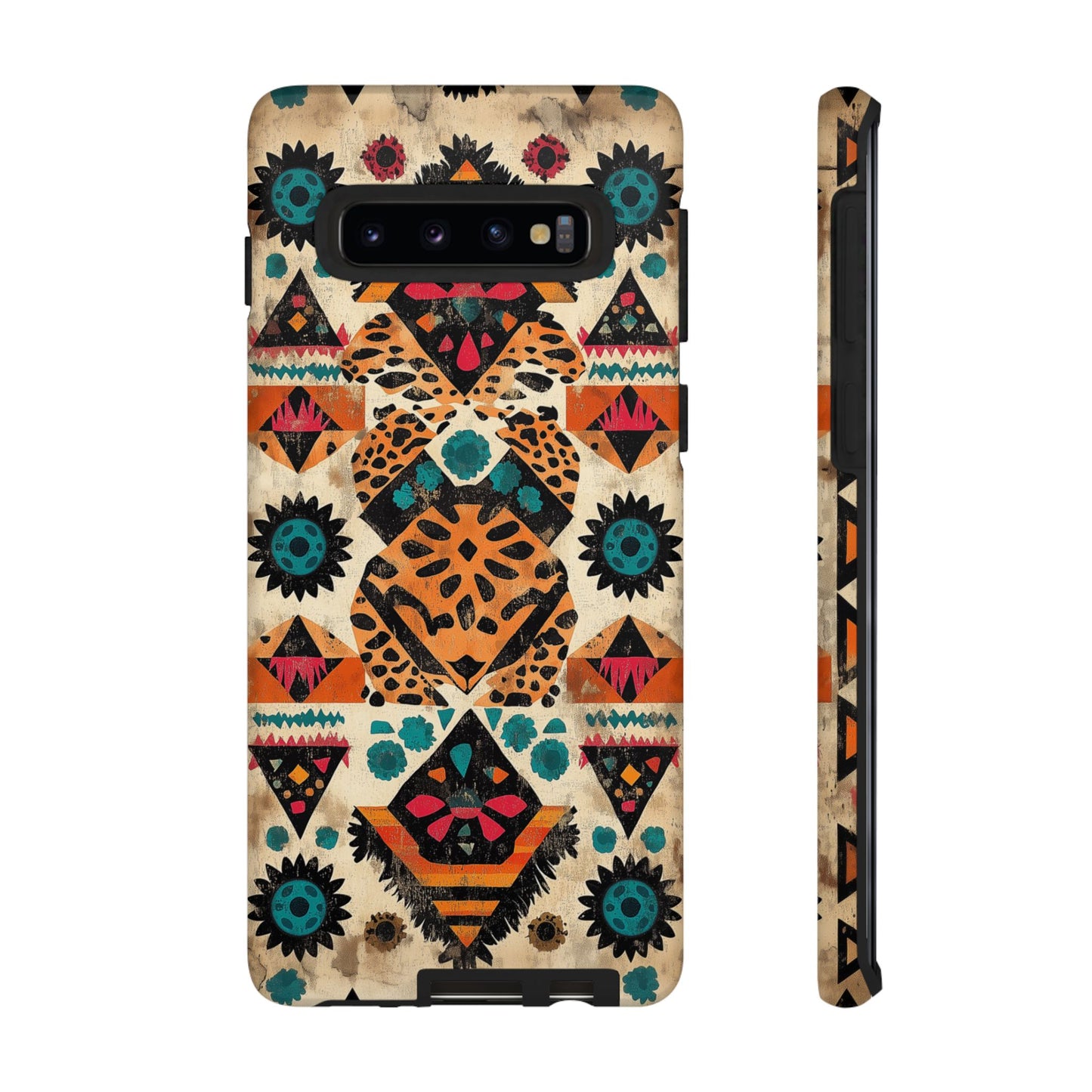 Bohemian Leopard & Tribal Floral Tough Samsung Galaxy Case – Vibrant Eclectic Design, Dual-Layer Protection