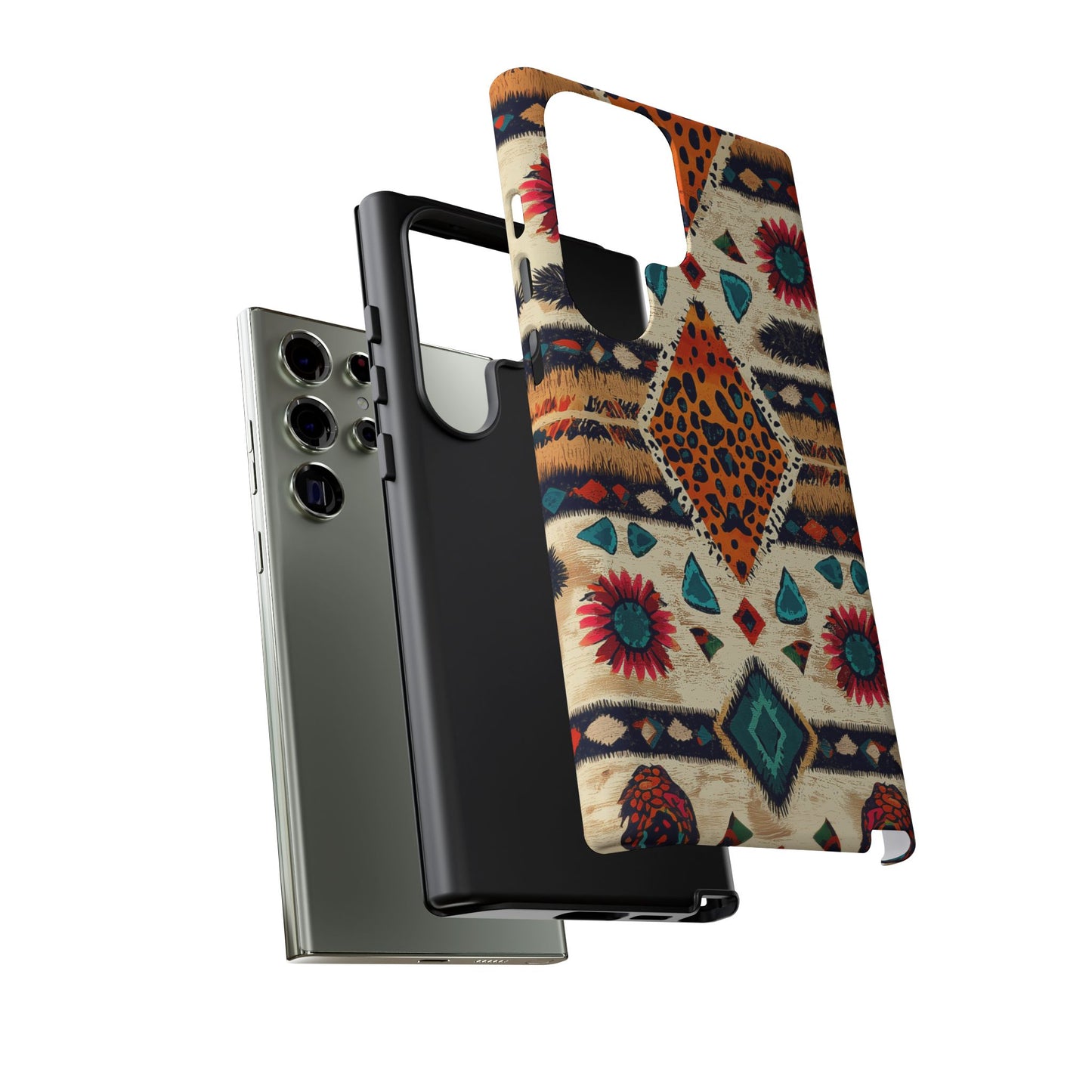 Wild Boho Leopard Print & Floral Tough Samsung Galaxy  Case – Eclectic Tribal Design, Dual-Layer Protection
