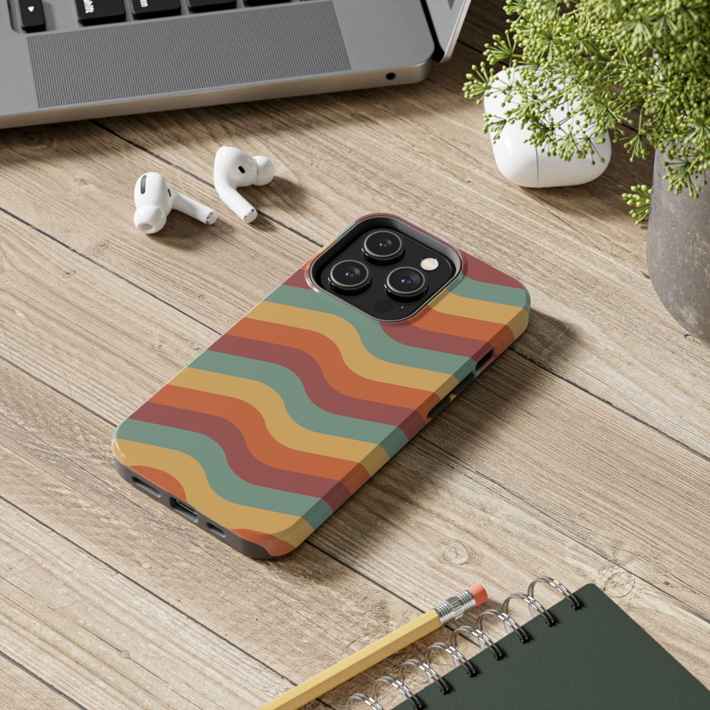 Retro Vibe Wavy Stripes iPhone Case – 70s-Inspired in Teal, Orange, and Rust
