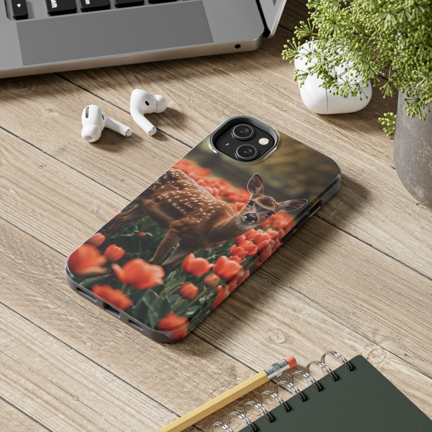 Fawn Among Tulips iPhone Case