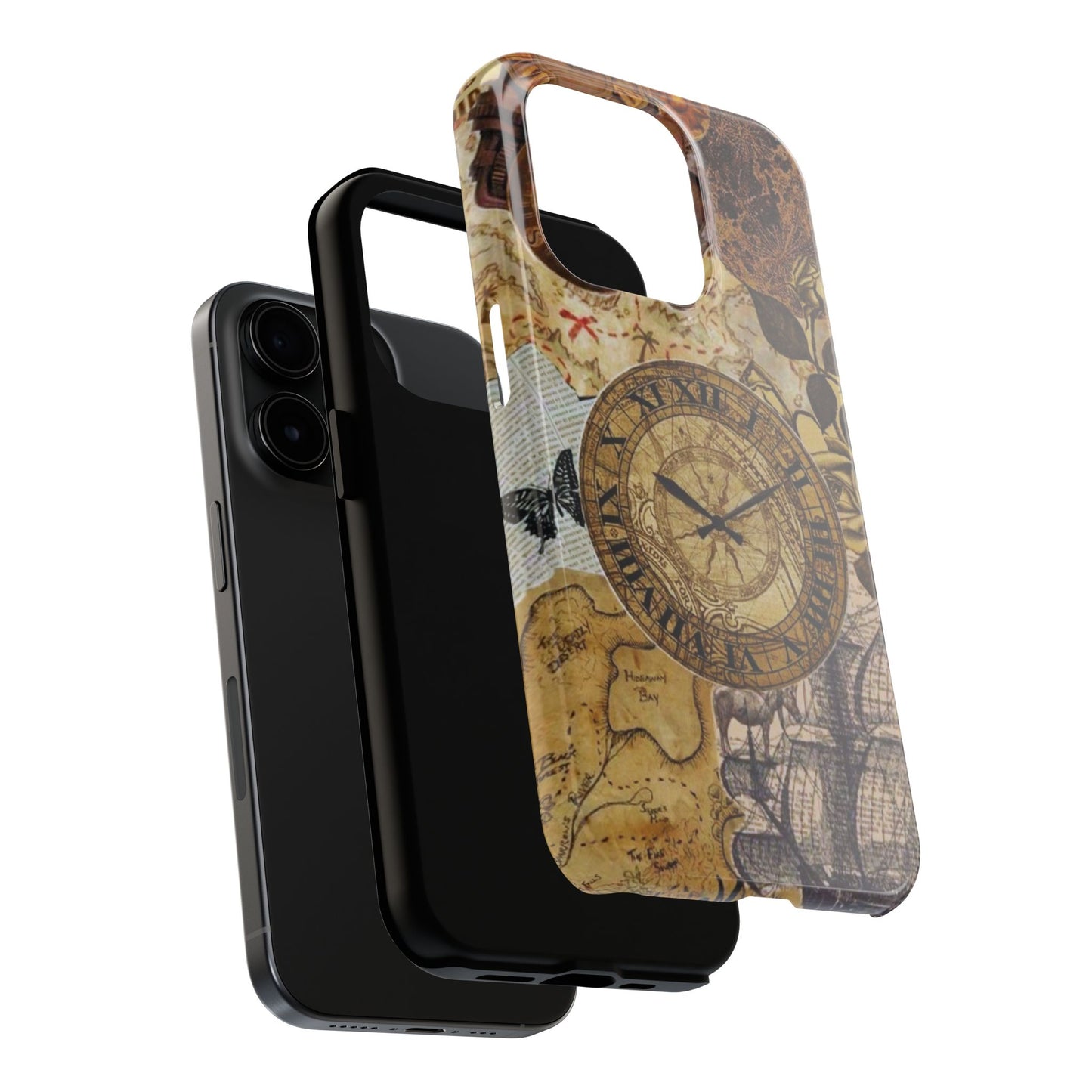 Steampunk Vintage Adventure iPhone Case – Dual - Layer Protection with Antique Map and Clock Design - BOGO Cases