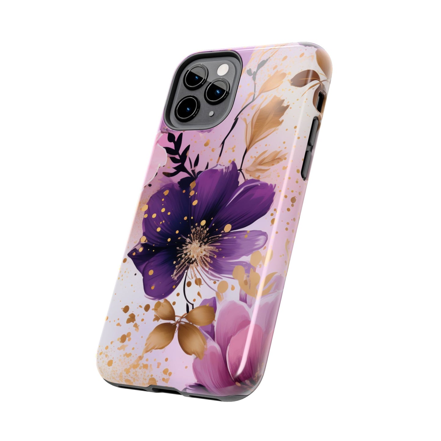 Elegant Purple & Gold Floral iPhone Case - Luxe Flower Design