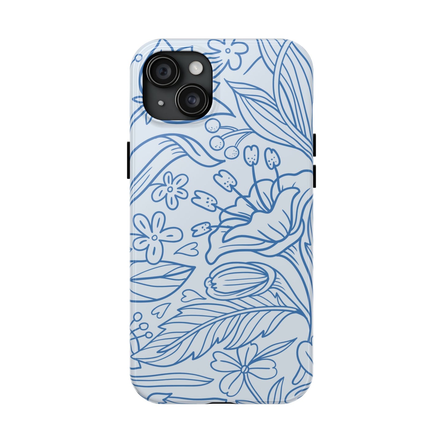 Dusty Blue Floral Line Art Tough iPhone Case – Minimalist Botanical Design with Dual-Layer Protection