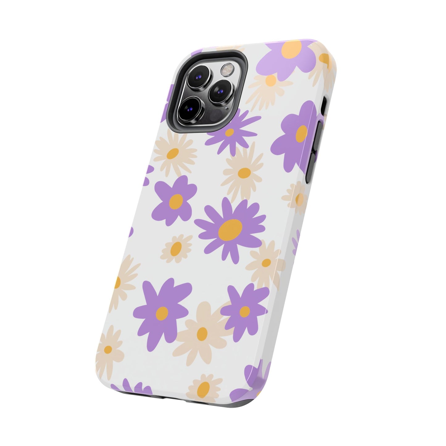 Retro Daisy Flower iPhone Case – Pastel Purple & Cream Floral Design with Matte Finish