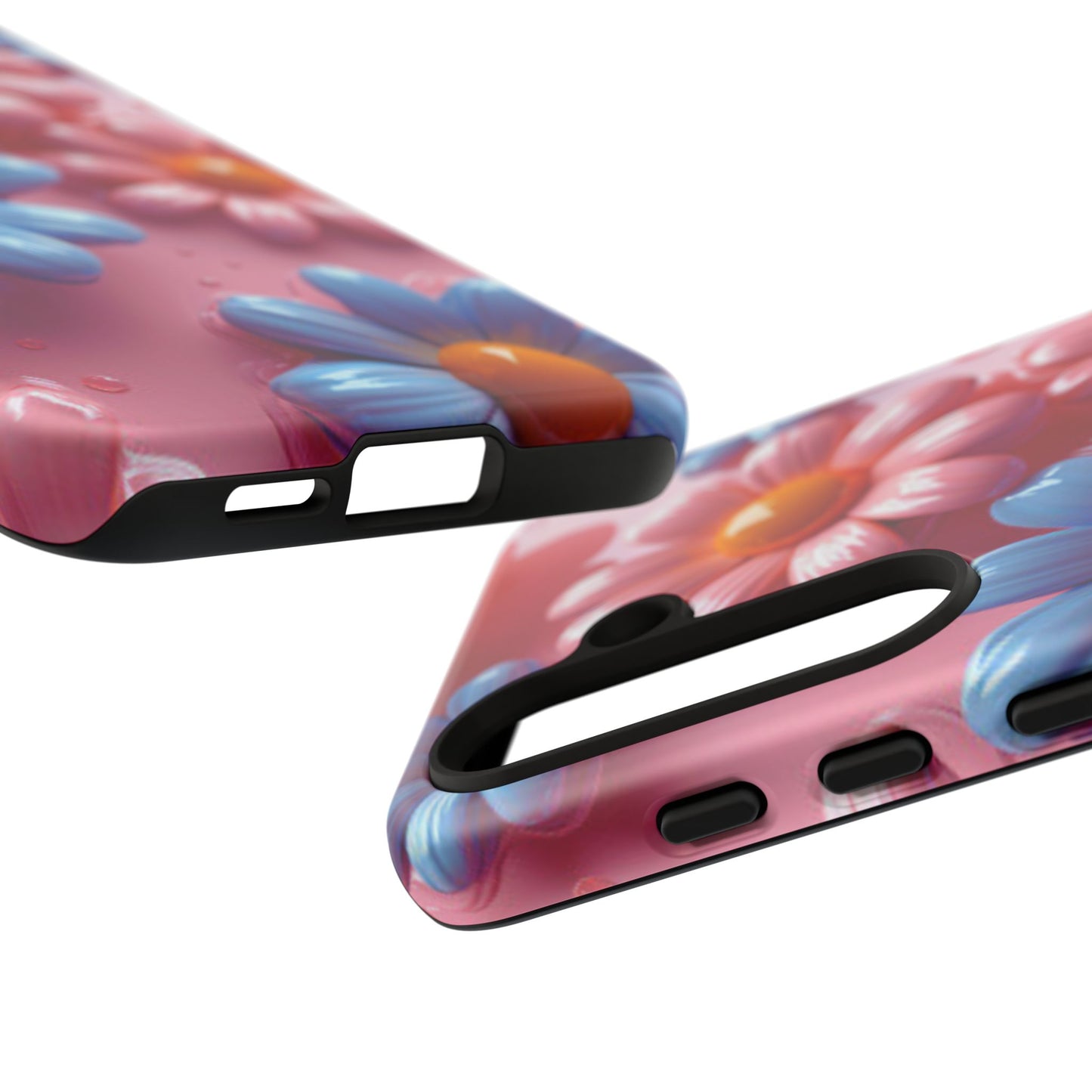 Pastel Daisy 3D Samsung Galaxy  Case – Glossy Pink and Blue Floral Design, Full Protection