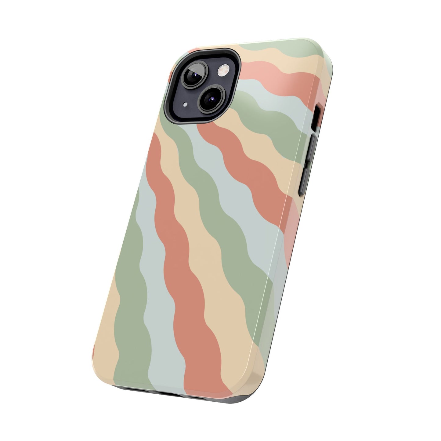 Earthy Retro Waves iPhone Case – 70s-Inspired Wavy Stripes in Soft Green, Cream, and Rust
