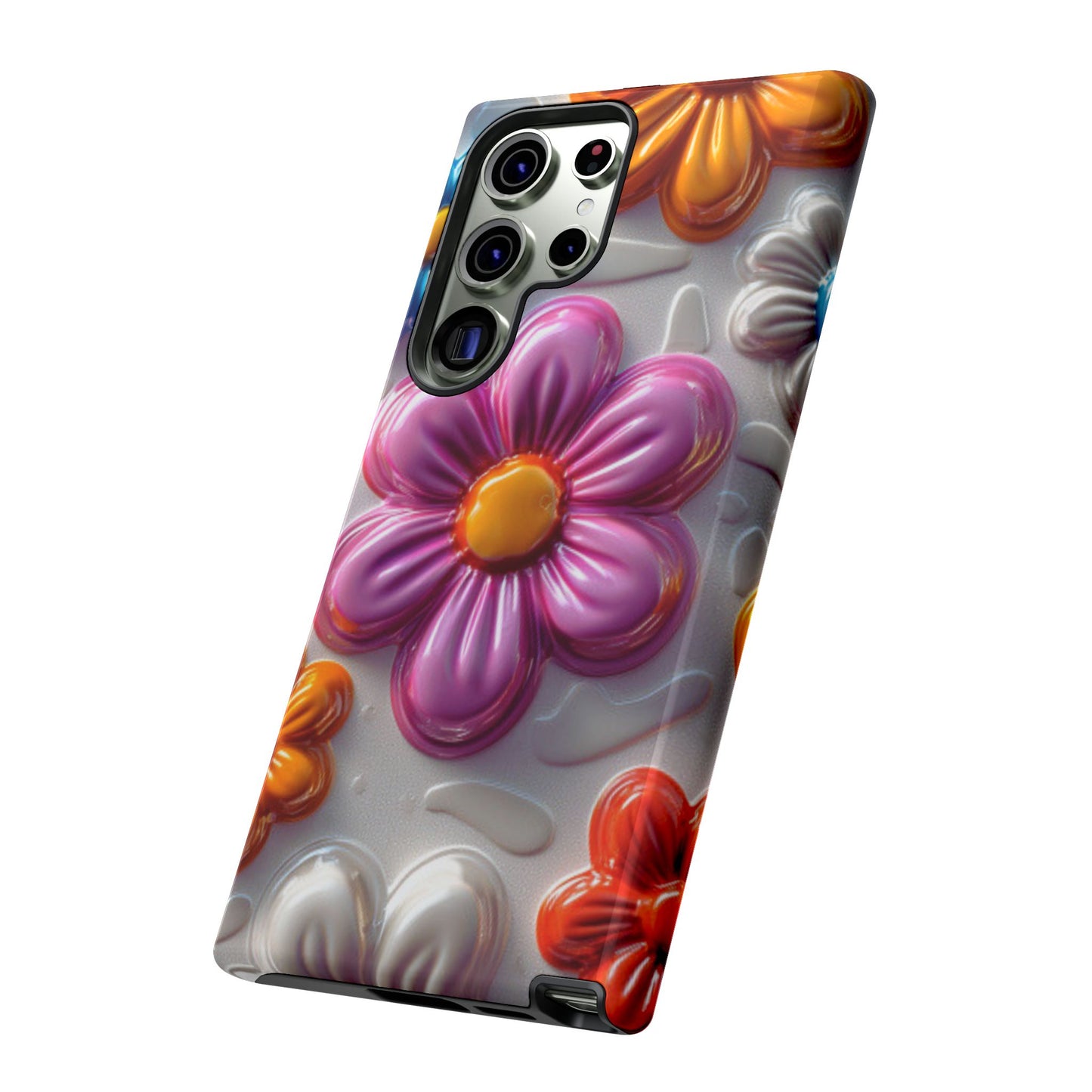 Glossy 3D Floral Samsung Galaxy  Case – Colorful Flower Pattern, Durable Protection