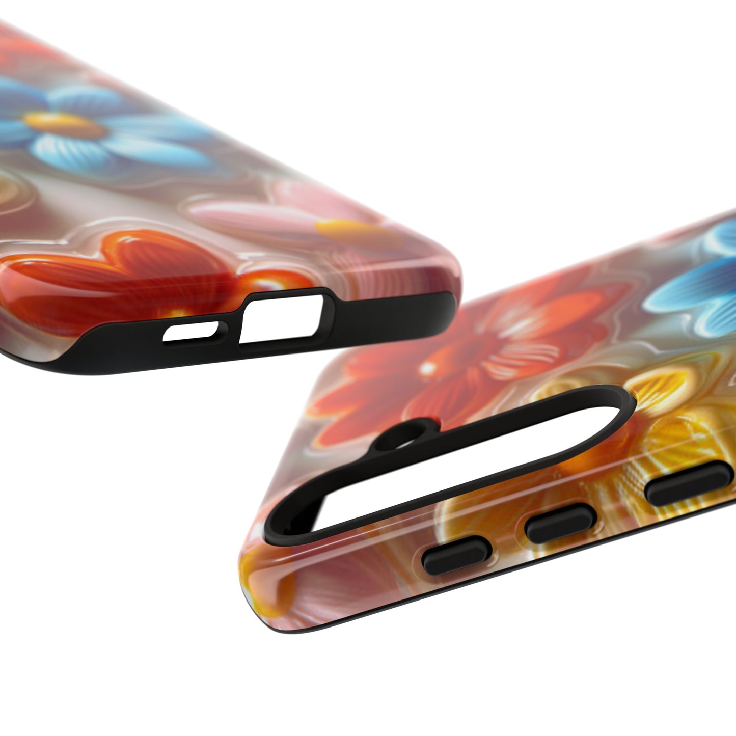 Glossy Retro Flower Samsung Galaxy Case – Colorful 3D Floral Design, Durable Protection