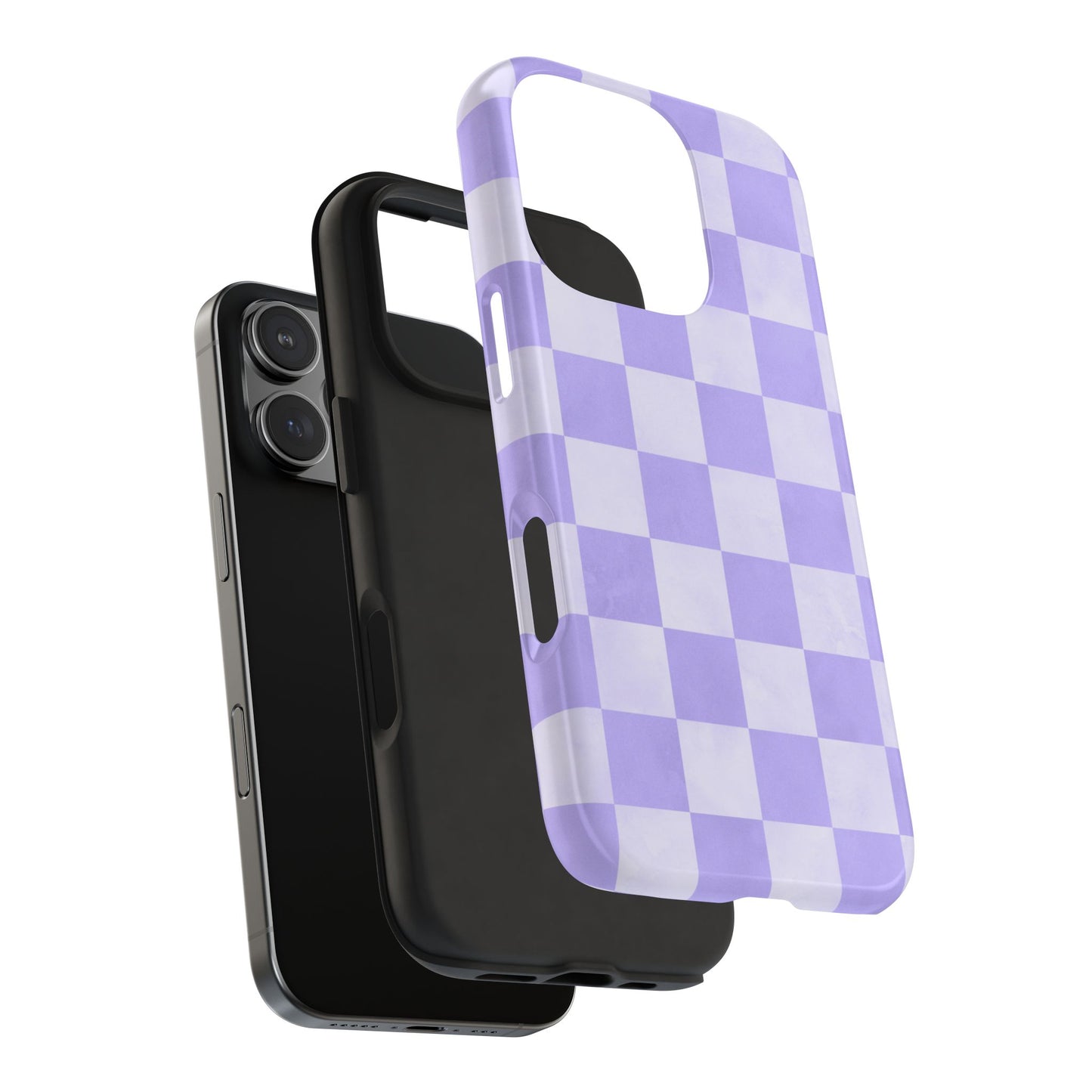 Lavender Checkerboard iPhone Case – Shockproof, Smooth Matte Finish, Dual-Layer Design