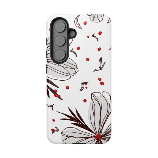 Minimalist Line Art Floral Tough Samsung Galaxy  Case – Bold Red and Black Design, Shockproof Protection