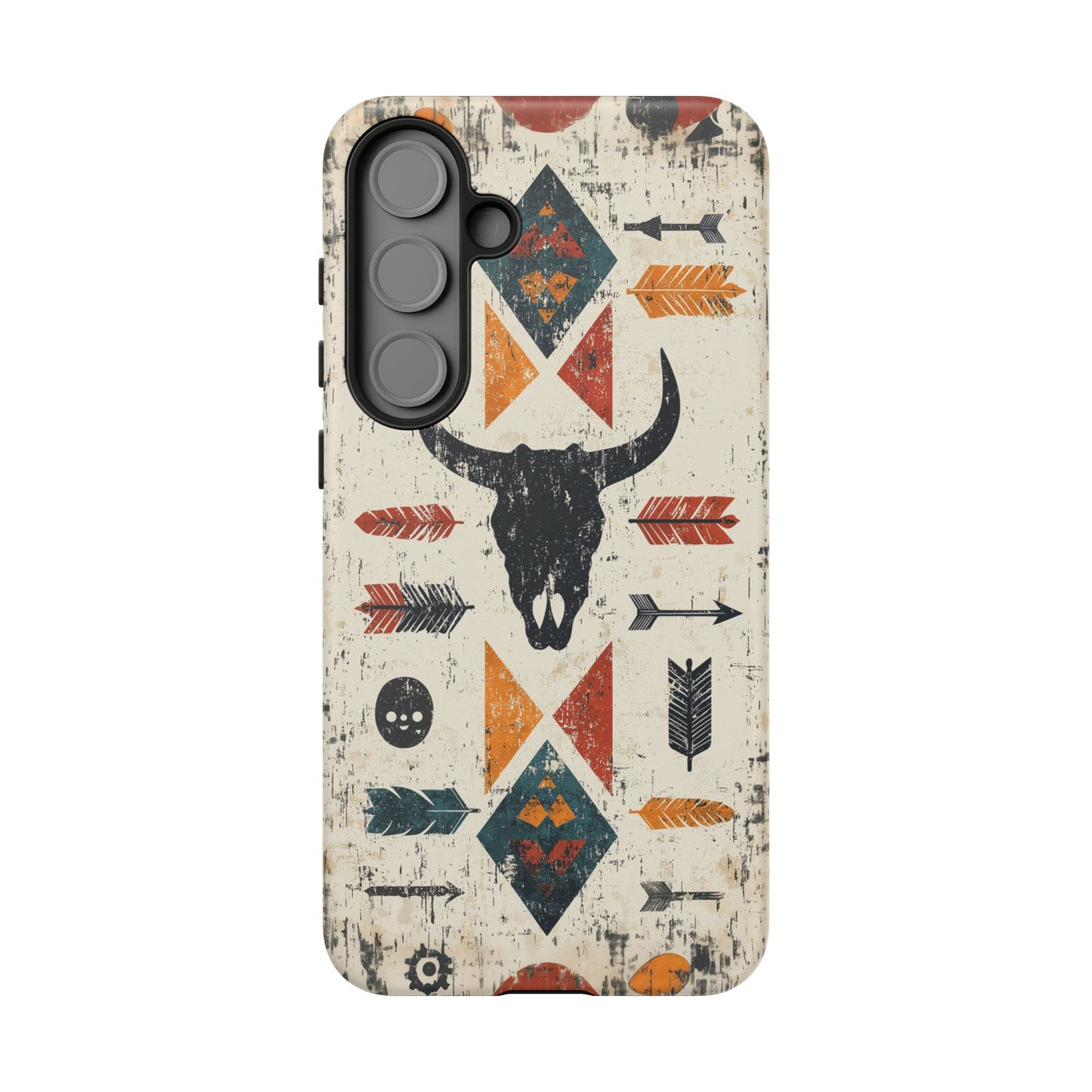 Tribal Bull Skull & Arrows Tough Samsung Galaxy Case – Rustic Western Design, Dual-Layer Protection