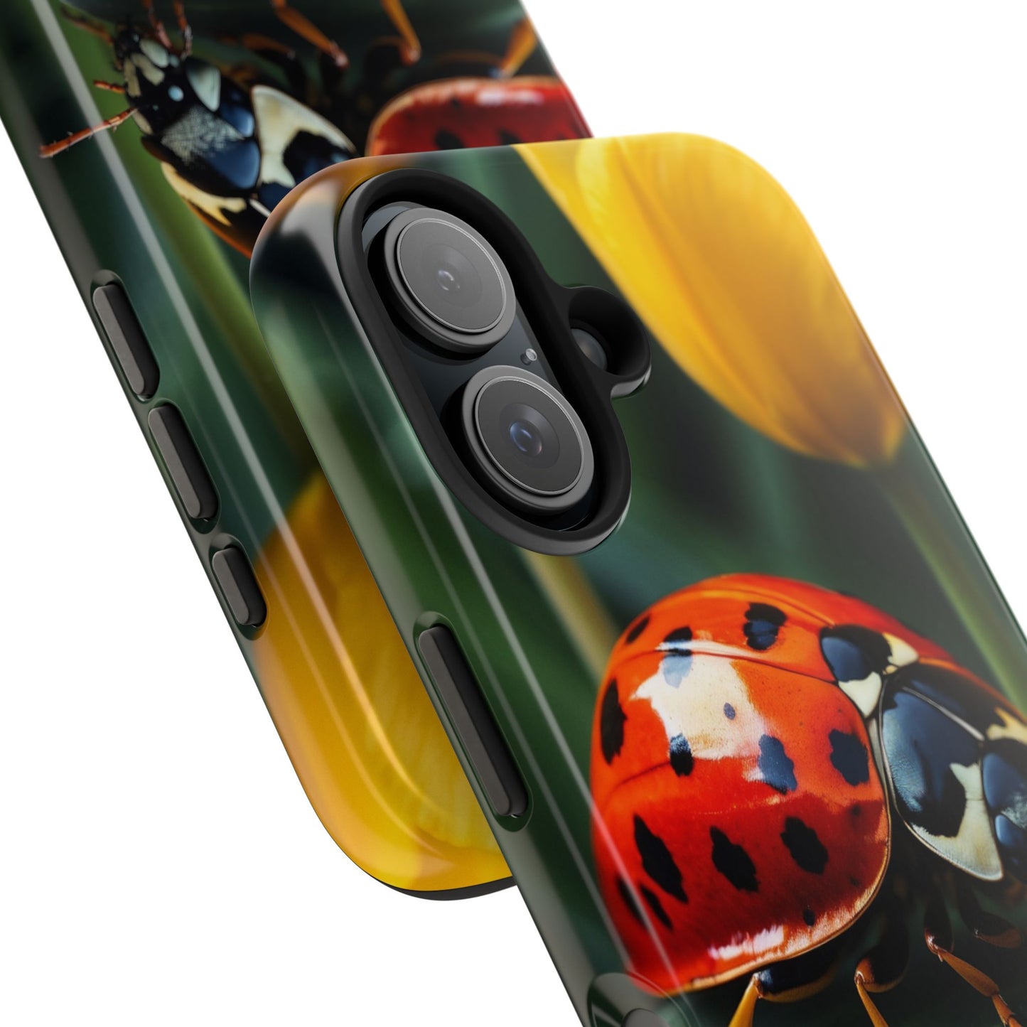 iPhone Case: Vibrant Ladybug Amidst a Lush Yellow Flower Garden