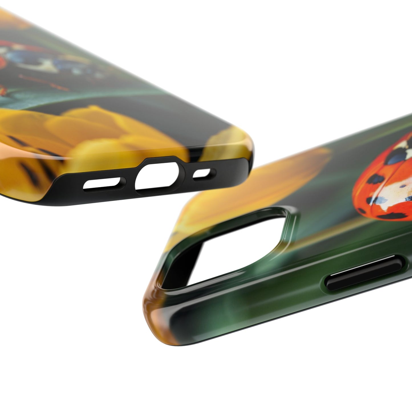 iPhone Case: Vibrant Ladybug Amidst a Lush Yellow Flower Garden