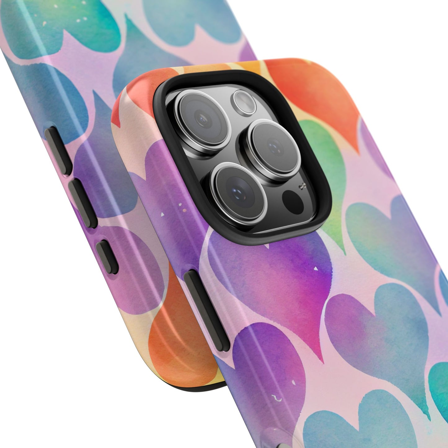 Rainbow Hearts Watercolor iPhone Case – Slim Design, Glossy Finish