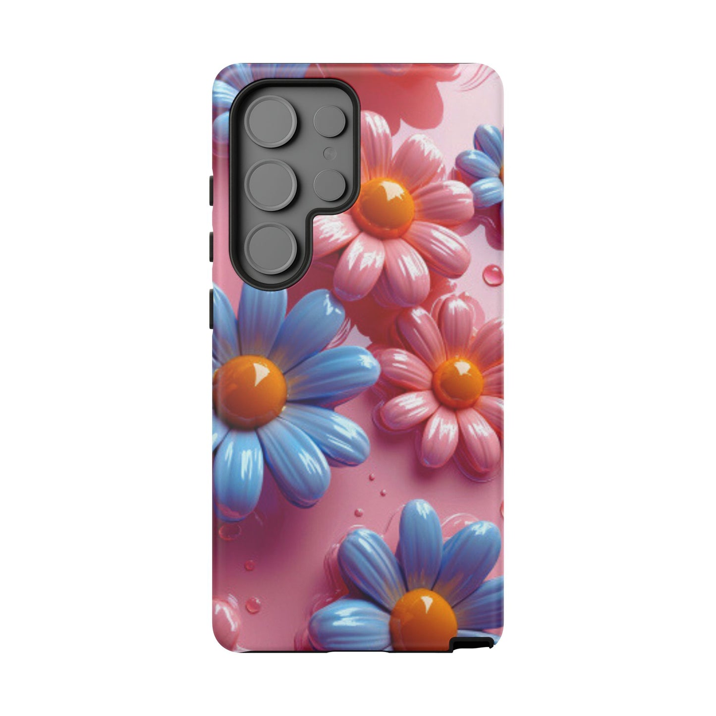 Pastel Daisy 3D Samsung Galaxy  Case – Glossy Pink and Blue Floral Design, Full Protection