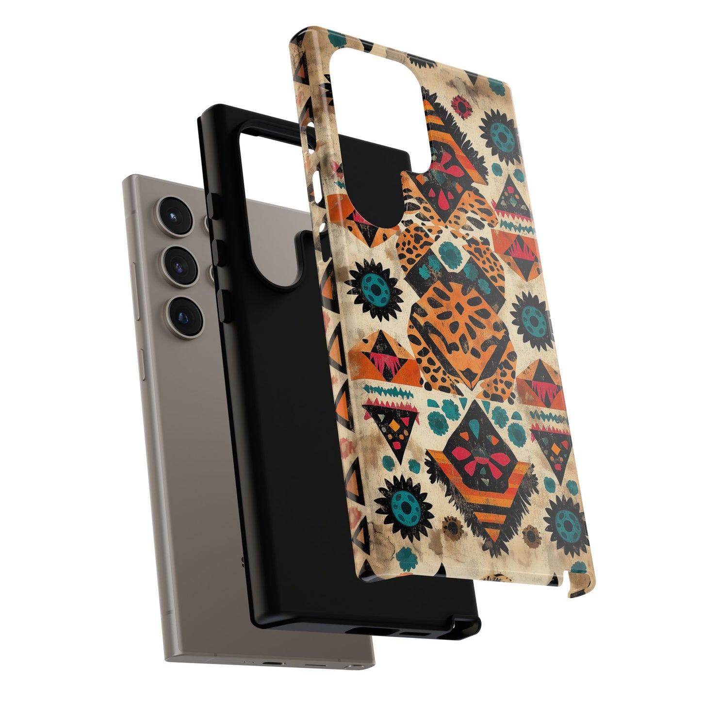 Bohemian Leopard & Tribal Floral Tough Samsung Galaxy Case – Vibrant Eclectic Design, Dual-Layer Protection