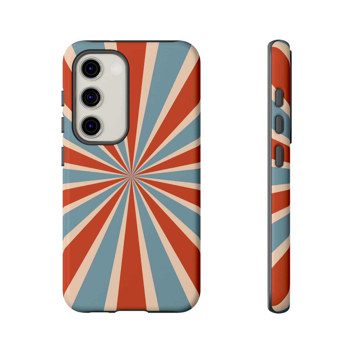 Vintage Blue & Red Sunburst Samsung Galaxy Case – Bold Geometric Pattern, Shock-Resistant Cover