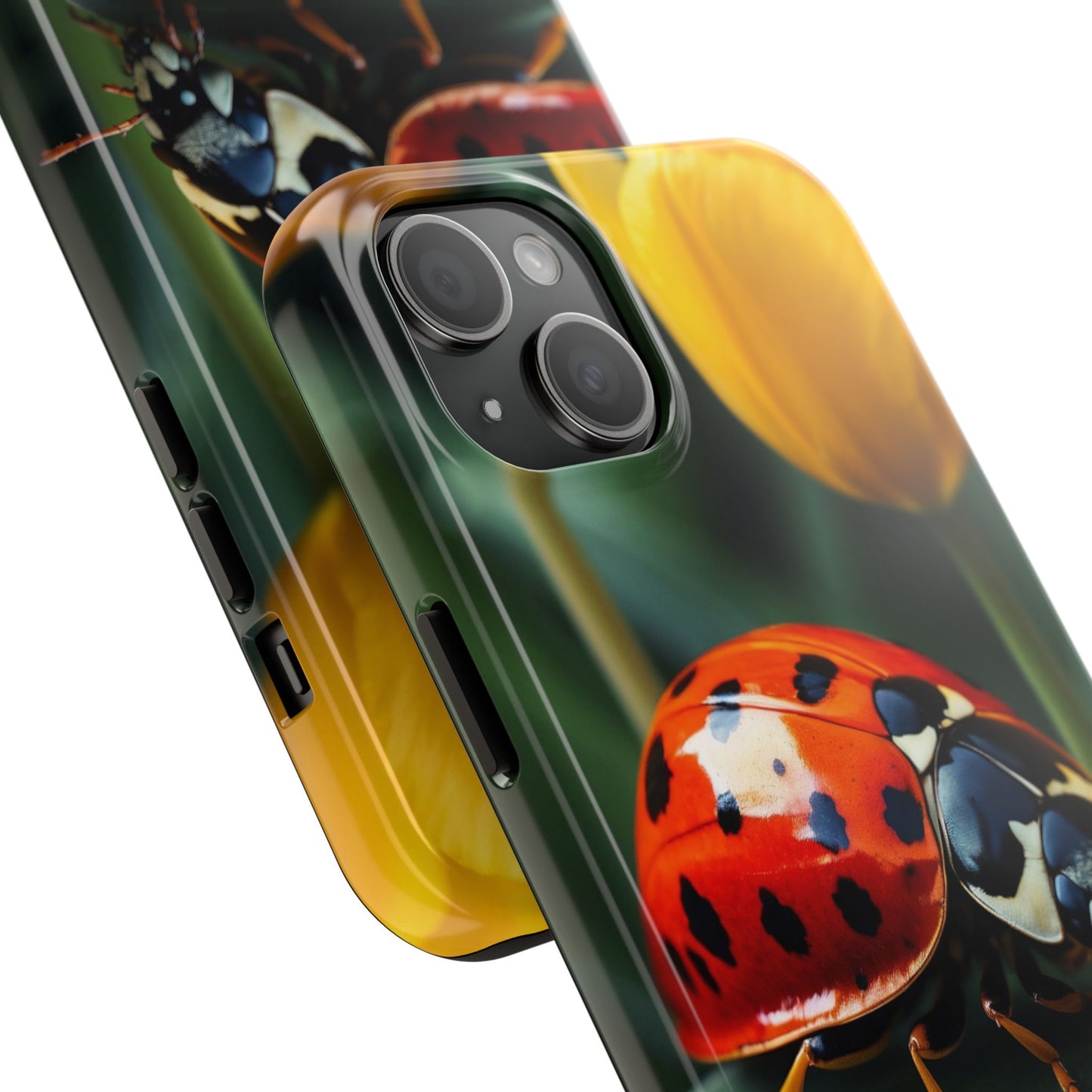 iPhone Case: Vibrant Ladybug Amidst a Lush Yellow Flower Garden