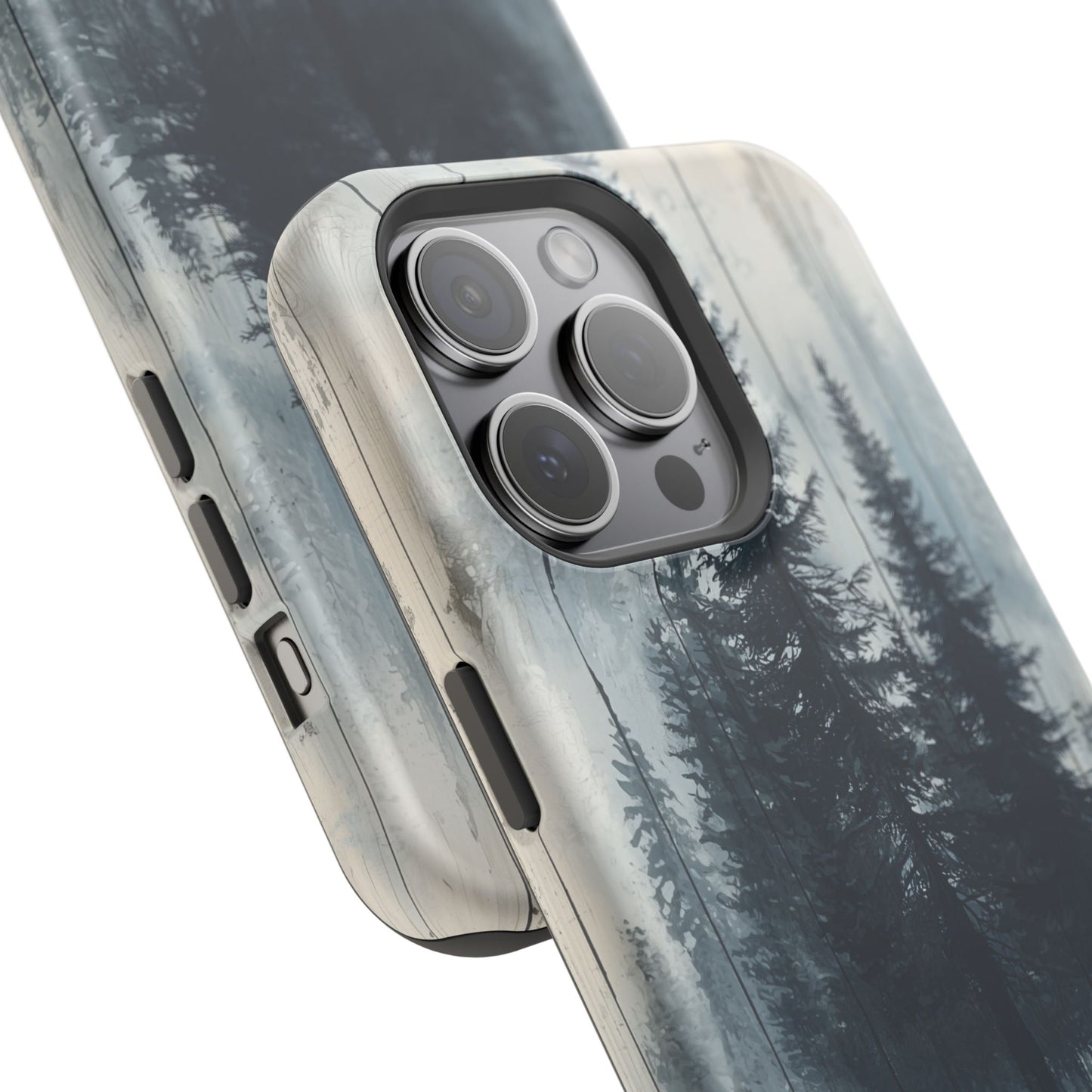Rustic Pine Forest MagSafe iPhone Case - Blue Toned Woodland Design