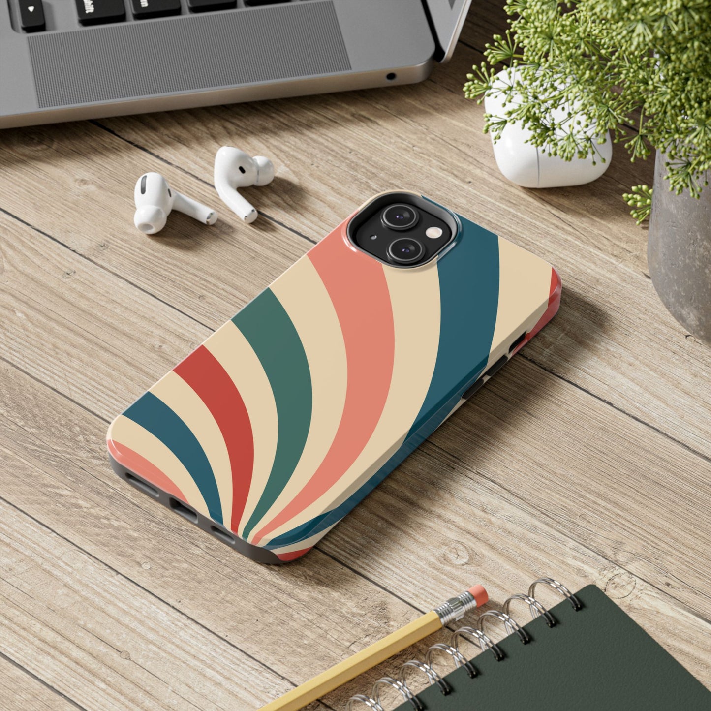 Retro Sunburst Swirl iPhone Case – Dual-Layer Protection with Bold 70s Vibes