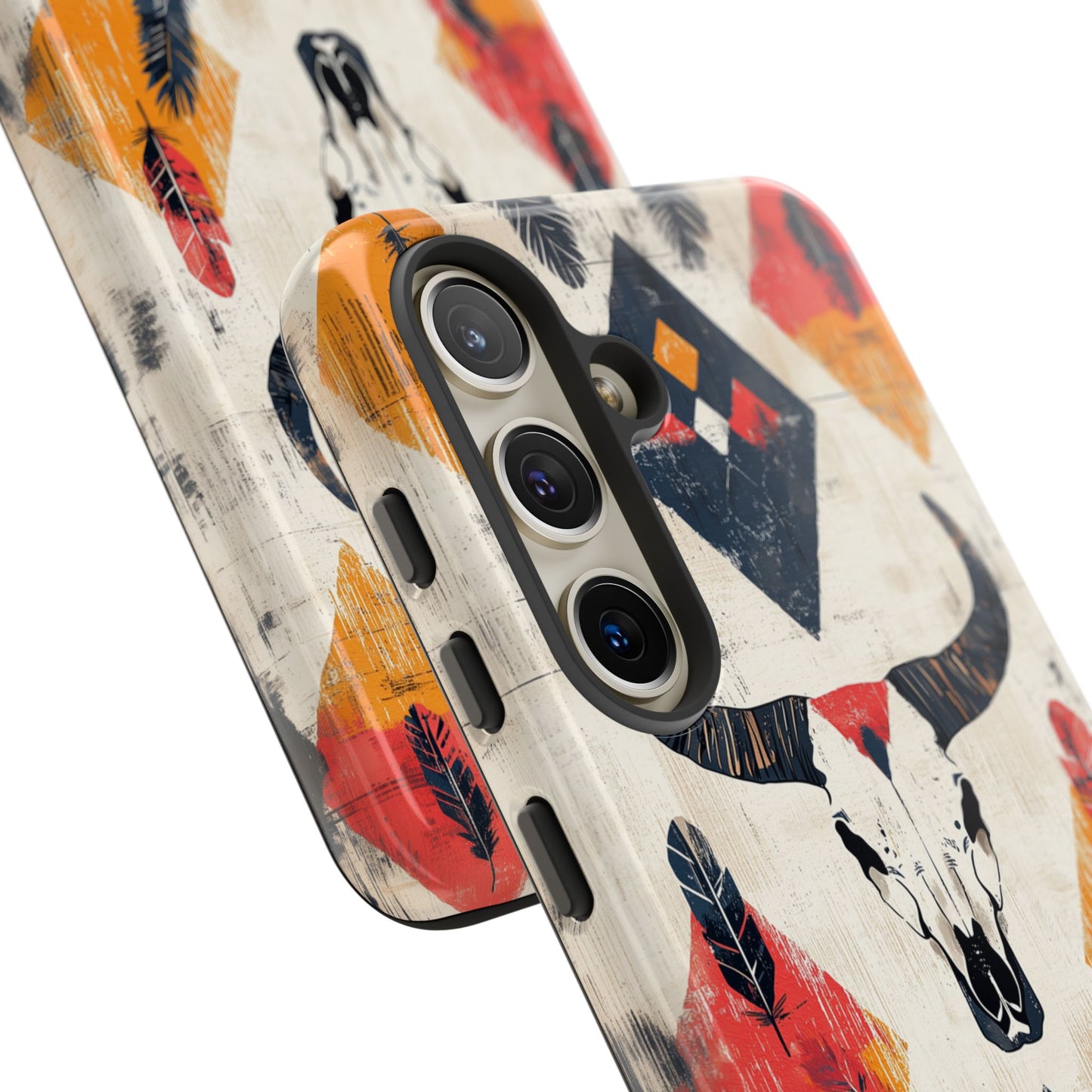 Western Bull Skull & Feathers Tough Samsung Galaxy Case – Bold Tribal Design, Dual-Layer Protection