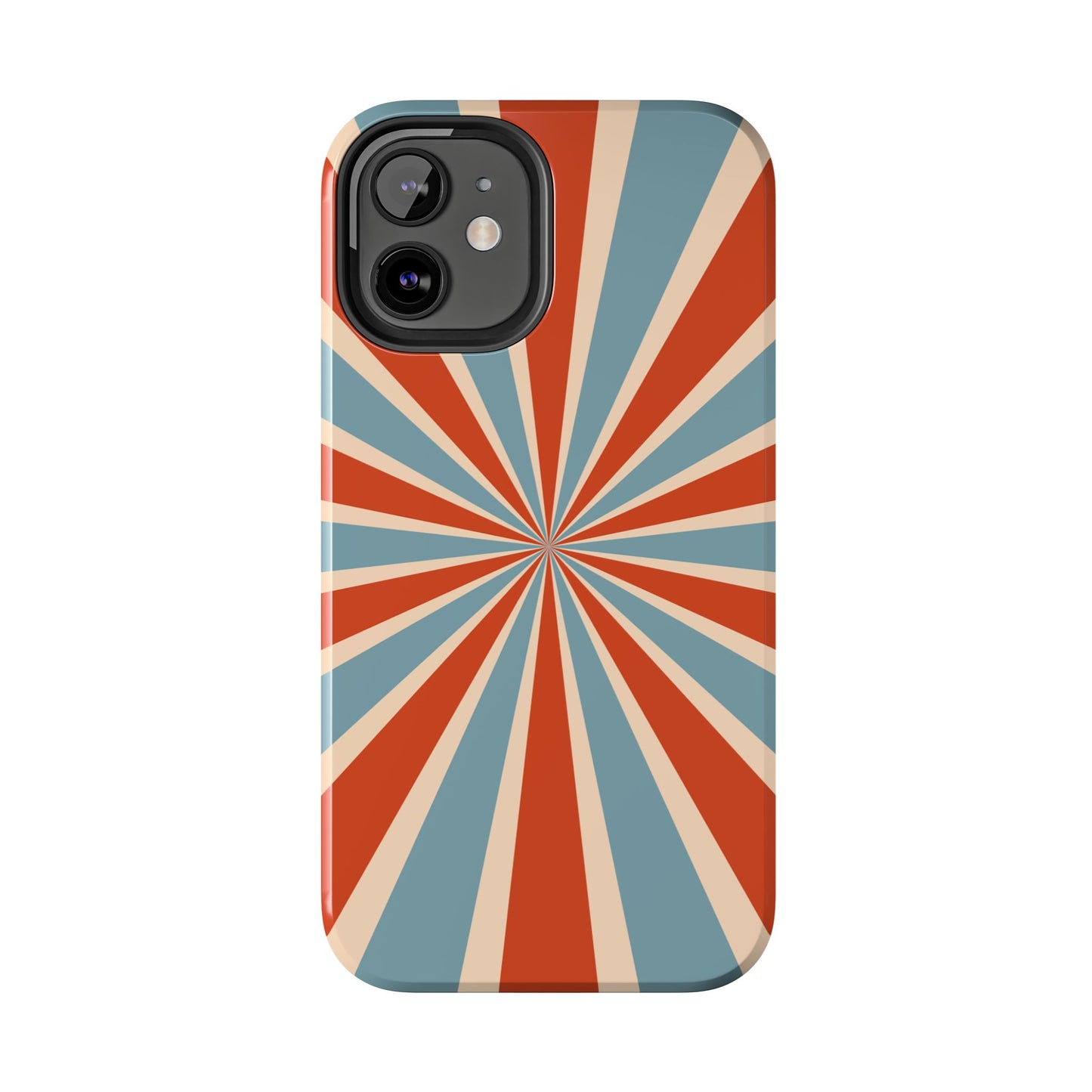 Vintage Blue & Red Sunburst iPhone Case – Bold Geometric Pattern, Shock-Resistant Cover