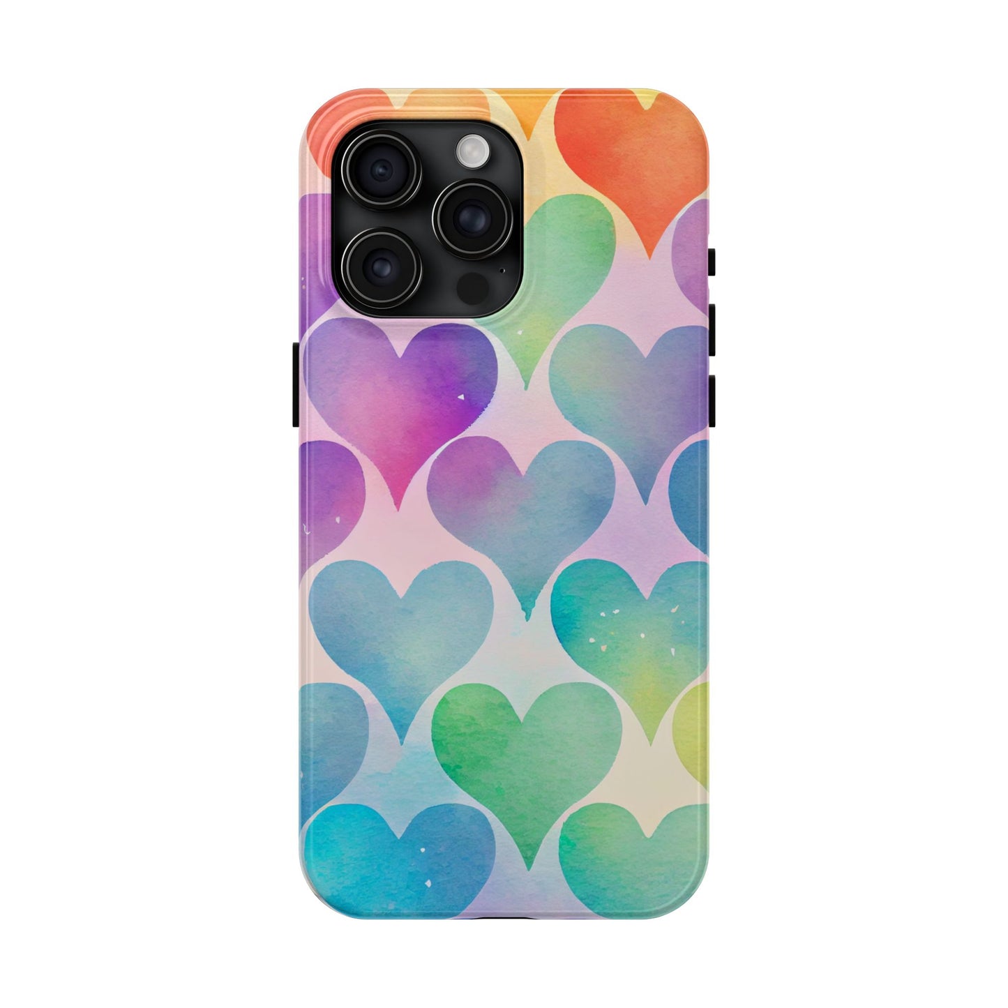 Rainbow Hearts Watercolor iPhone Case – Slim Design, Glossy Finish