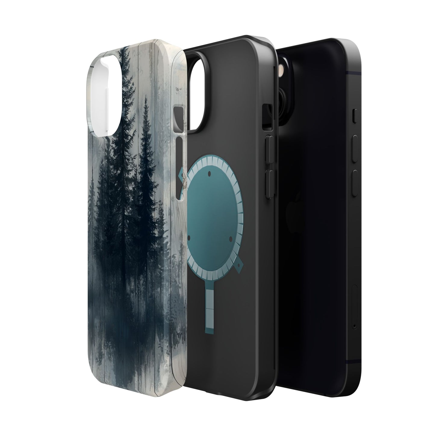 Rustic Pine Forest MagSafe iPhone Case - Blue Toned Woodland Design