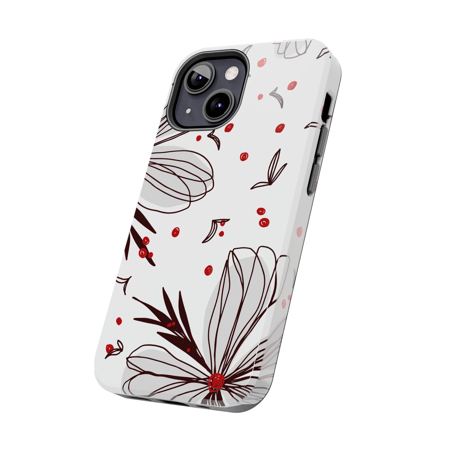 Minimalist Line Art Floral Tough iPhone Case – Bold Red and Black Design, Shockproof Protection - BOGO Cases