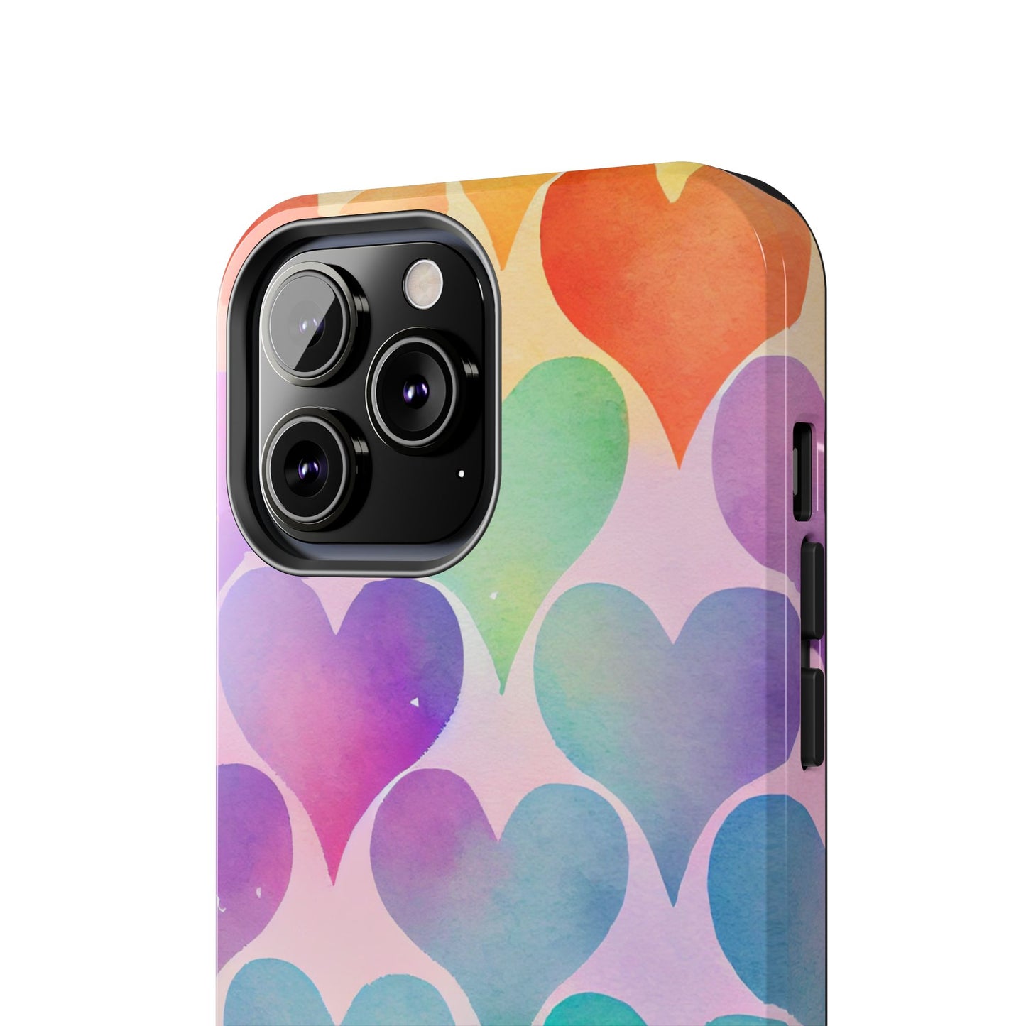 Rainbow Hearts Watercolor iPhone Case – Slim Design, Glossy Finish