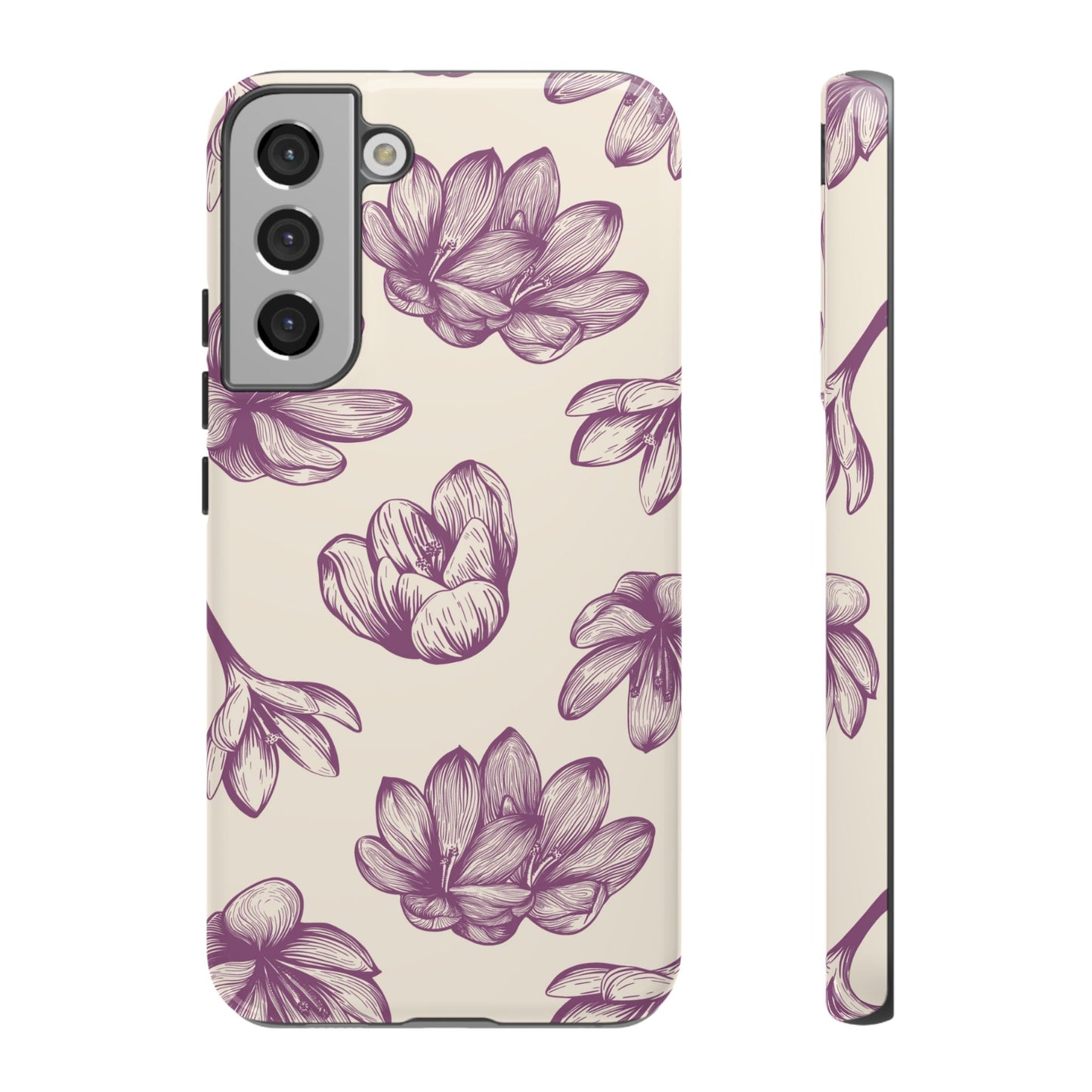 Vintage Botanical Floral Tough Samsung Galaxy  Case – Hand-Drawn Purple Flowers, Shockproof Design