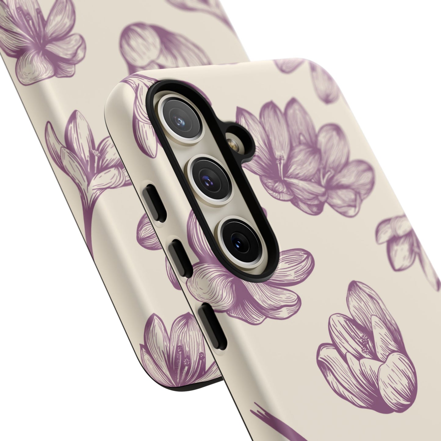 Vintage Botanical Floral Tough Samsung Galaxy  Case – Hand-Drawn Purple Flowers, Shockproof Design