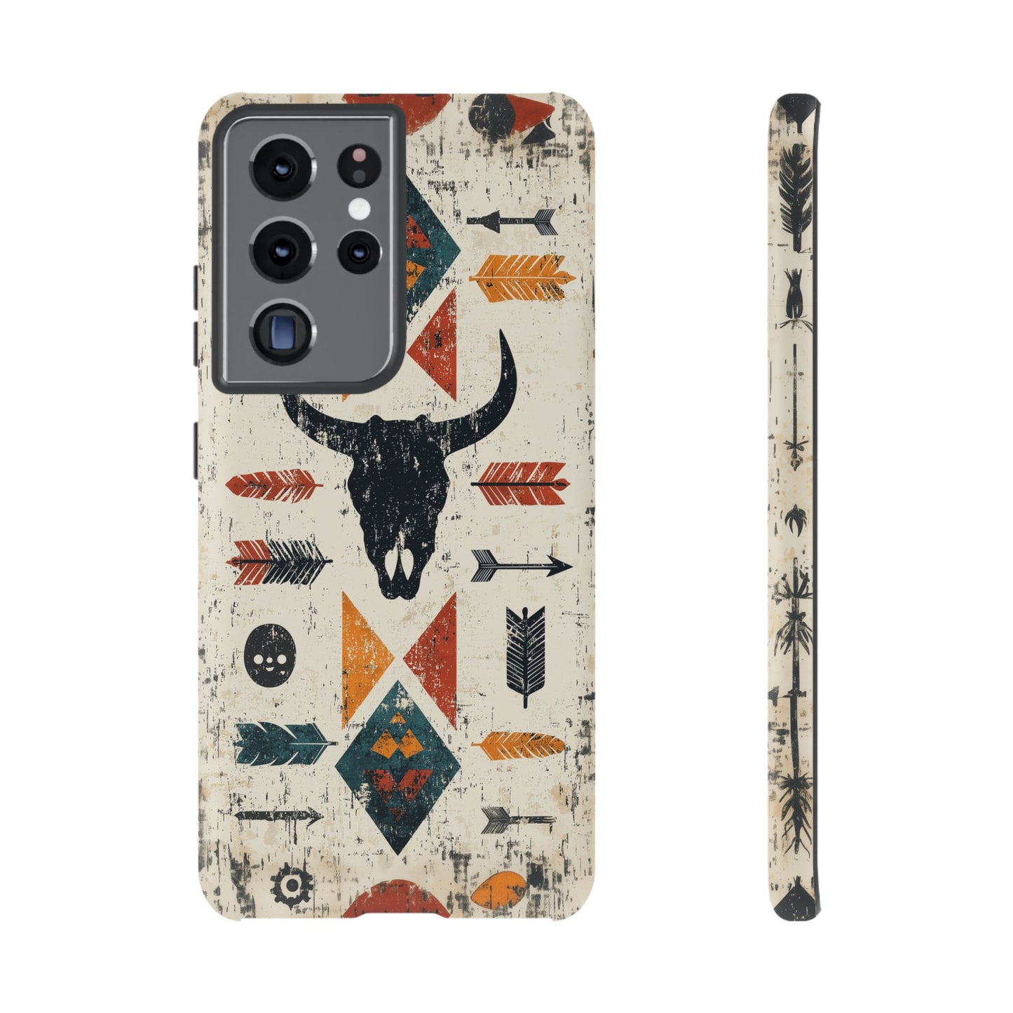Tribal Bull Skull & Arrows Tough Samsung Galaxy Case – Rustic Western Design, Dual-Layer Protection