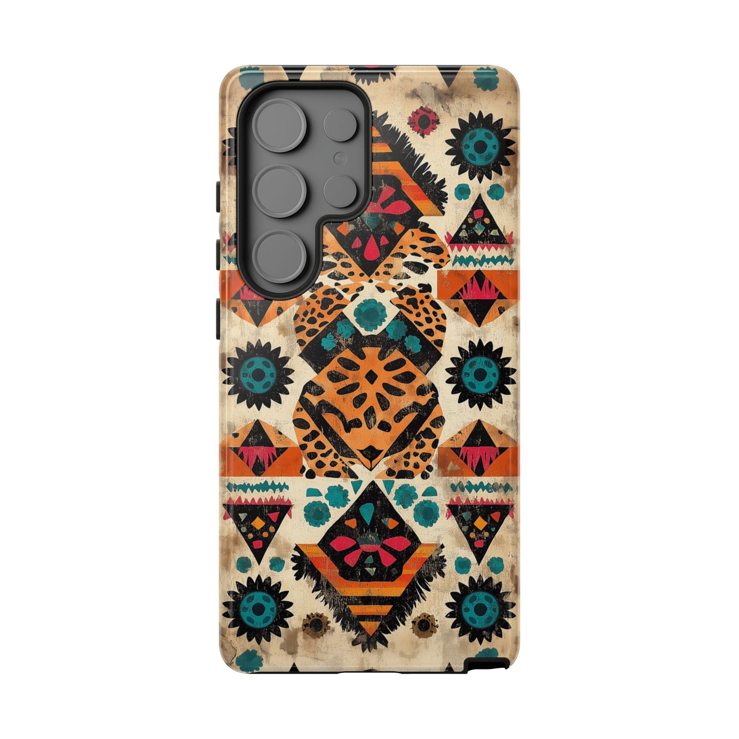 Bohemian Leopard & Tribal Floral Tough Samsung Galaxy Case – Vibrant Eclectic Design, Dual-Layer Protection