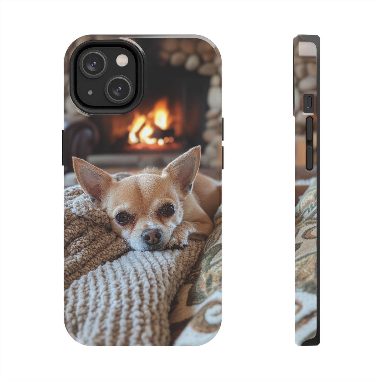 Relaxing Chihuahua by Fireplace iPhone Case – Warm and Stylish Protection