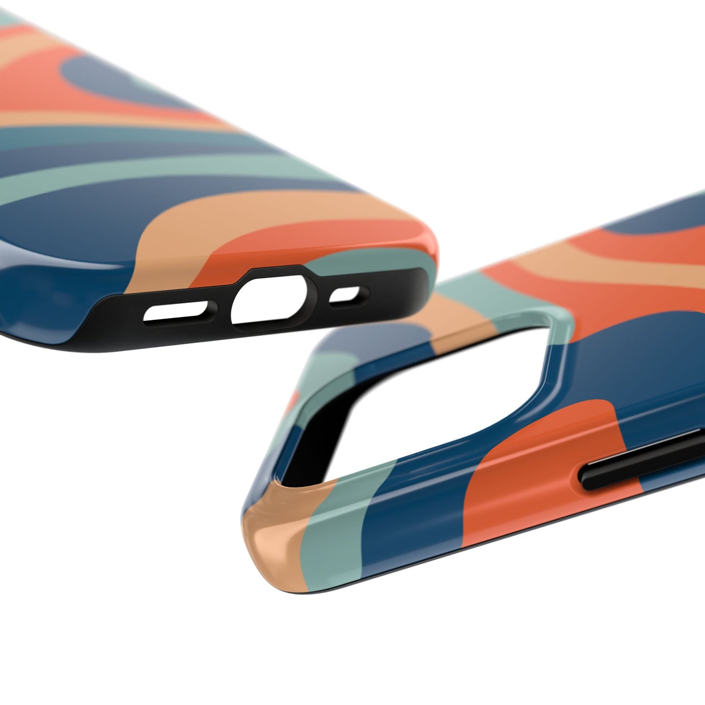 Retro Vibe Wavy Stripes iPhone Case – 70s-Inspired in Teal, Orange, and Rust
