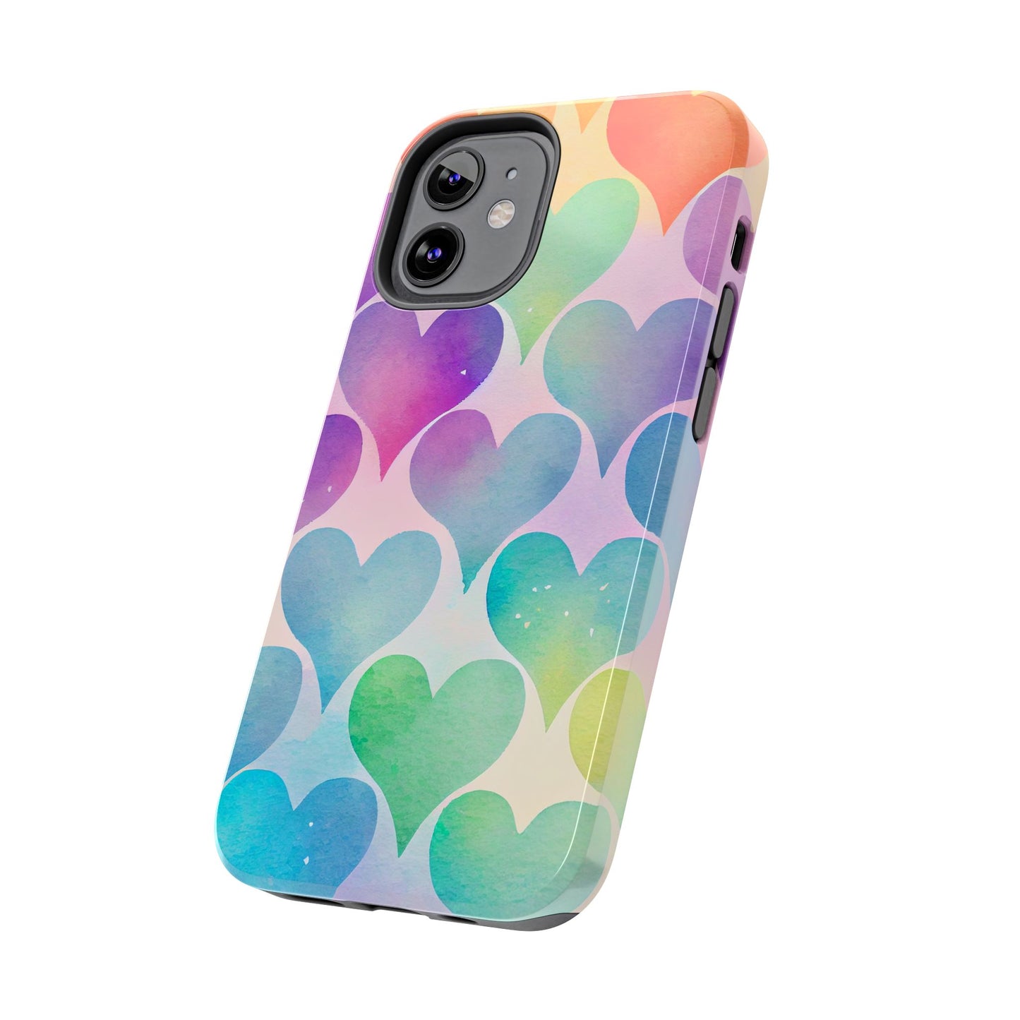 Rainbow Hearts Watercolor iPhone Case – Slim Design, Glossy Finish