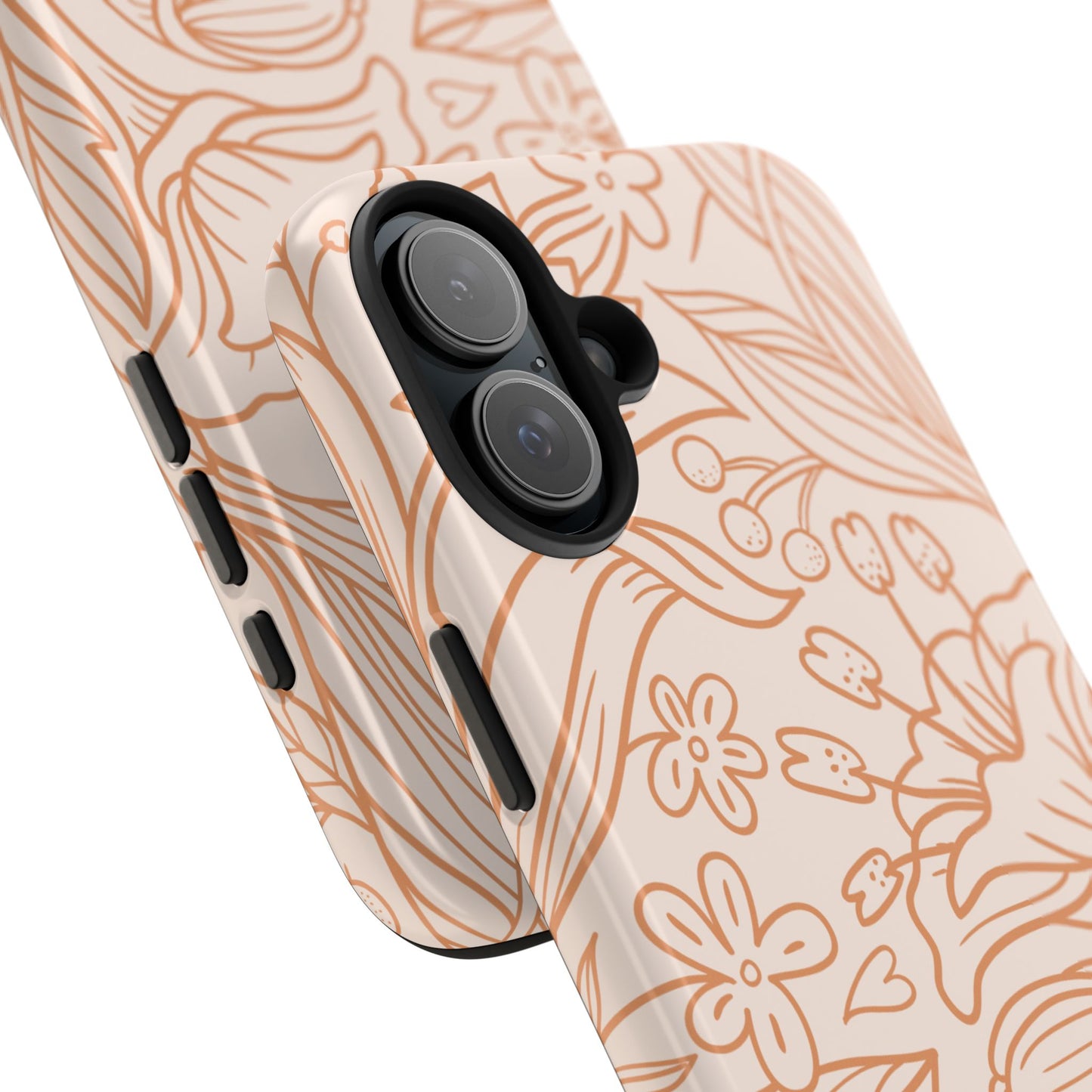 Soft Terracotta Floral Line Art Tough iPhone Case – Minimalist Botanical Design with Dual-Layer Protection