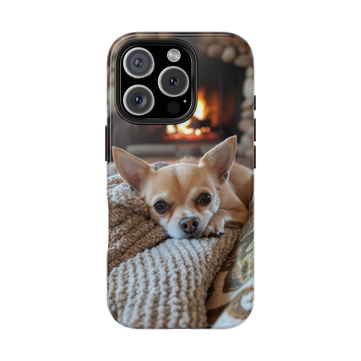 Relaxing Chihuahua by Fireplace iPhone Case – Warm and Stylish Protection