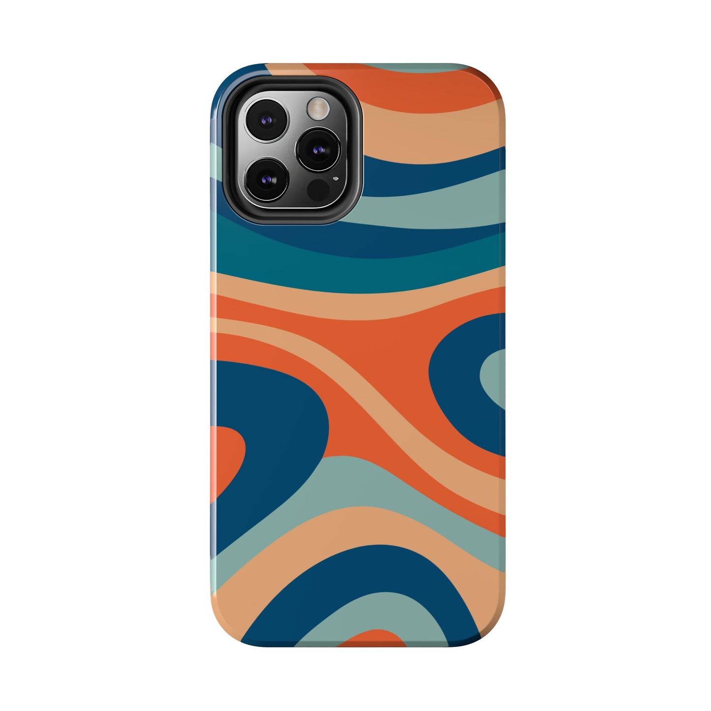 Retro Vibe Wavy Stripes iPhone Case – 70s-Inspired in Teal, Orange, and Rust