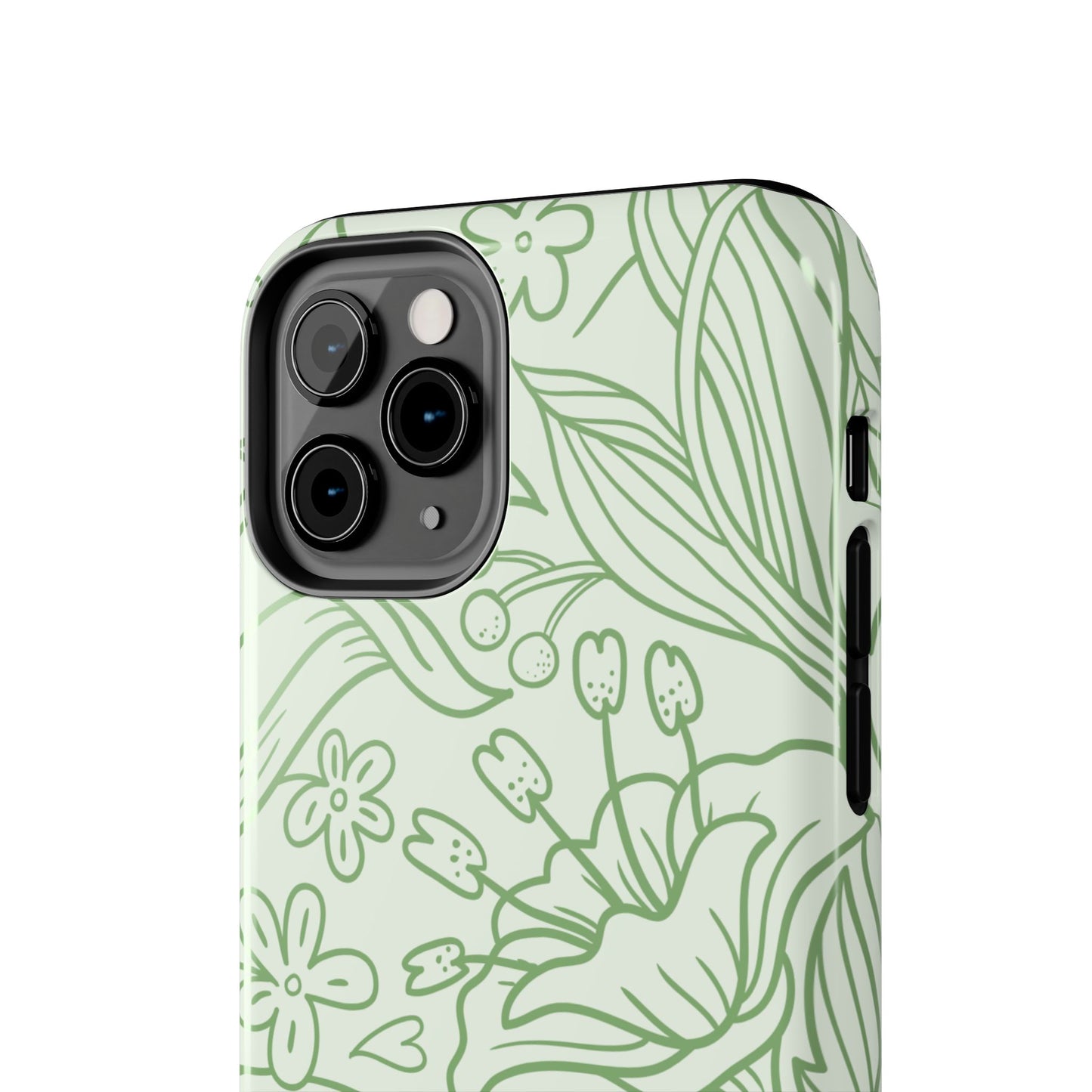 Sage Green Floral Line Art Tough iPhone Case – Minimalist Botanical Design with Dual-Layer Protection