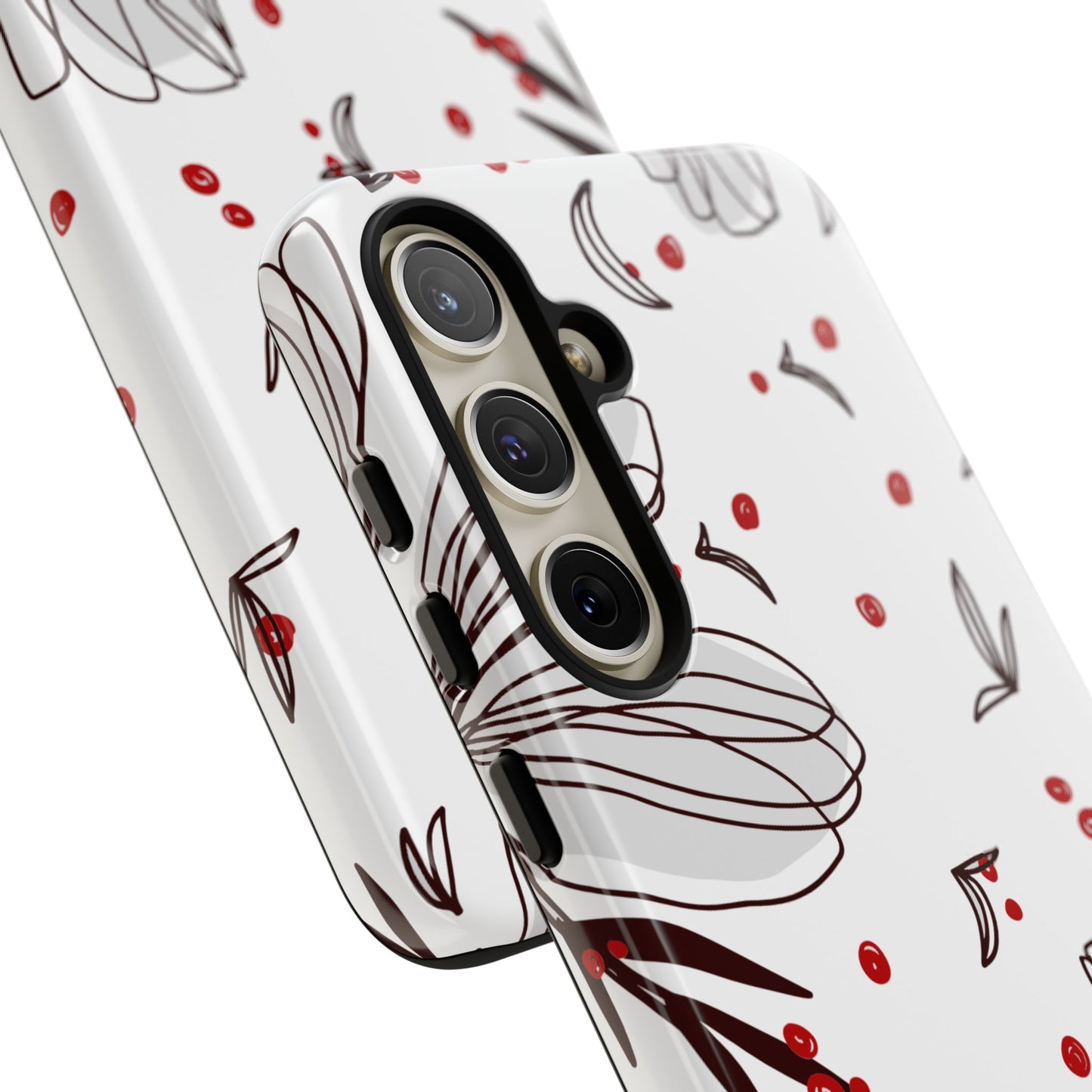 Minimalist Line Art Floral Tough Samsung Galaxy  Case – Bold Red and Black Design, Shockproof Protection